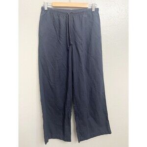 Uniqlo Dress Pants Womens Medium Navy Blue Linen Wide Leg Career Business